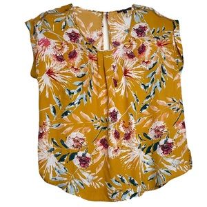 Louise Paris | Yellow Gold Floral Blouse Top Size 1X Cap Sleeve